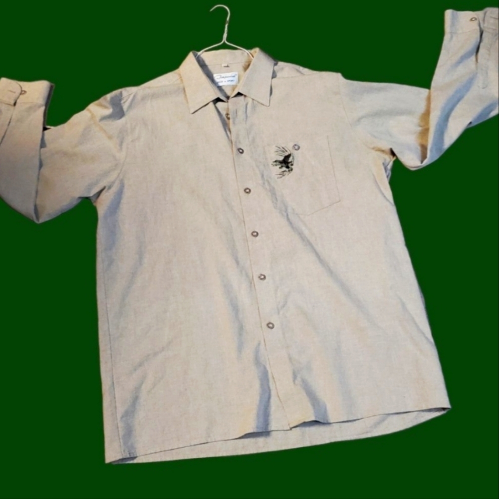 Men shirt long sleeve beige beautiful wild duck embroidery sz L-XL by Imperial